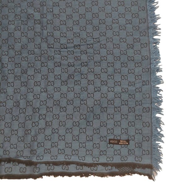 Gucci Vintage Blue Dual-Tone Reversible Monogram Stripe Shawl Wrap - Picture 8 of 8